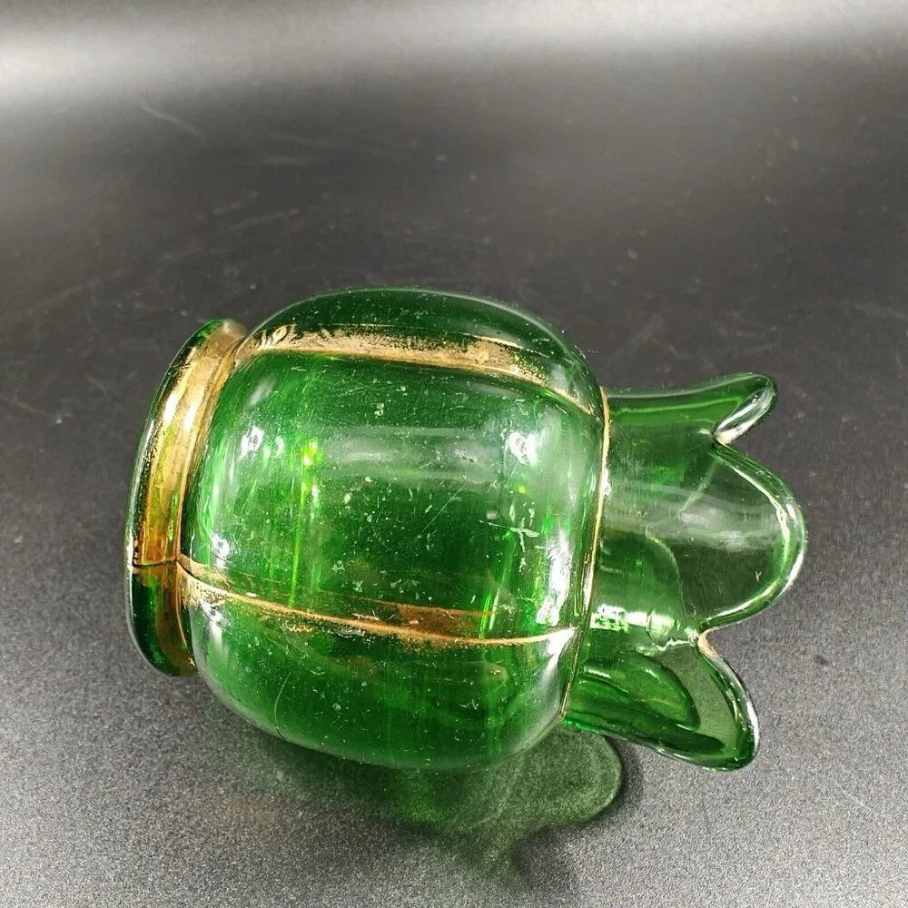 Antique EAPG Riverside Glass Vase Vessel Hand Painted Gold Lines‎ Green Vase VTG